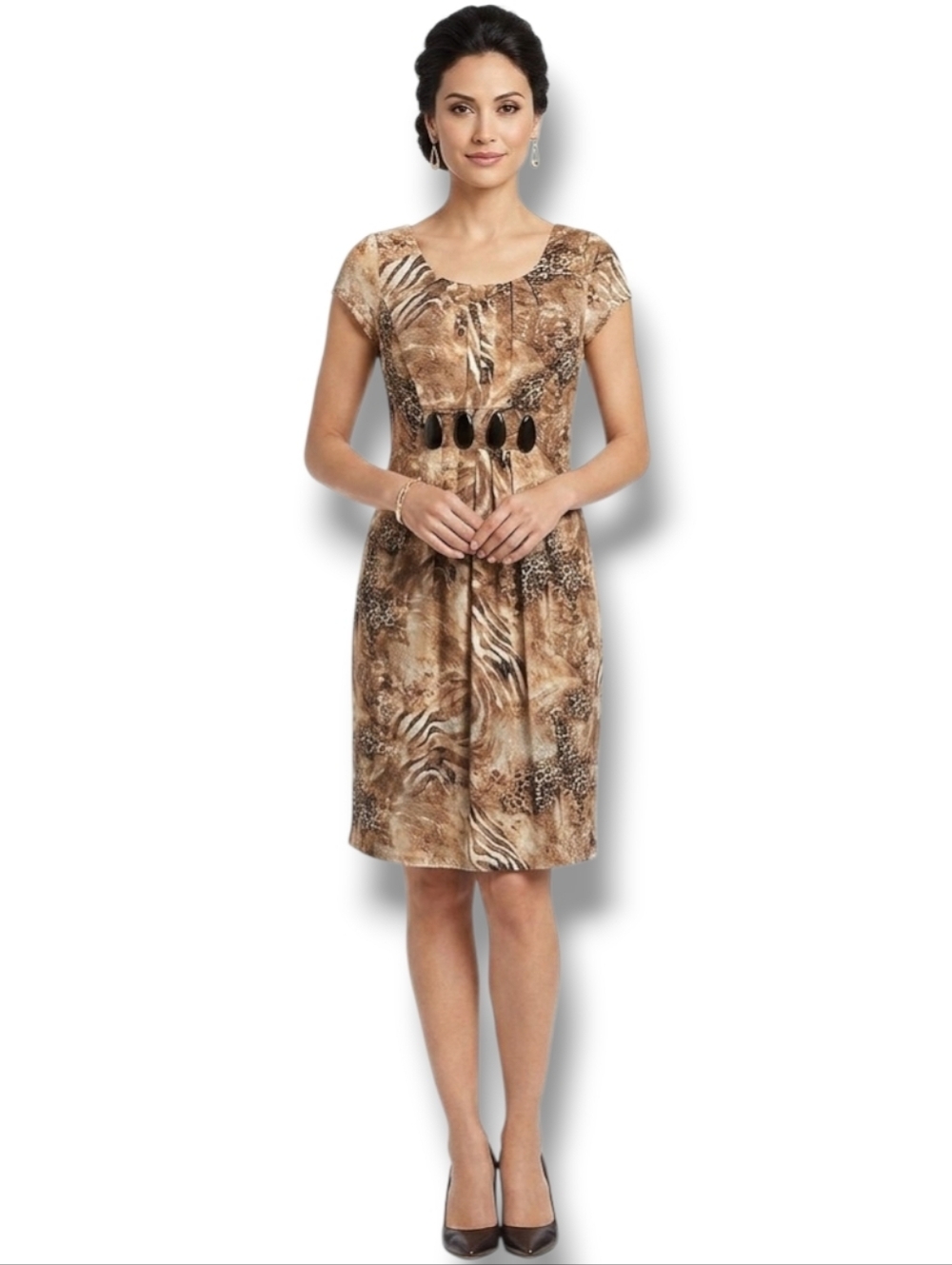 Voir Voir Women’s Animal Print Dress with Black Accent Detail – Size 12